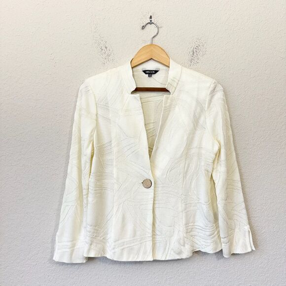 MISOOK Notch Collar Tonal Print Jacket in Cream Petite Size - Picture 1 of 11